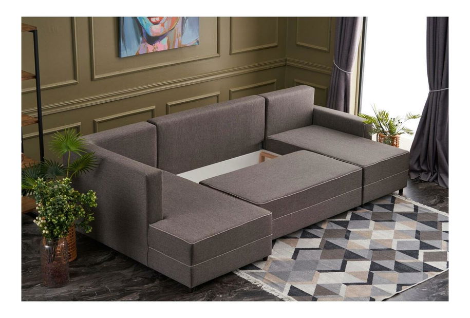 Rohová sedačka ve tvaru U Emilie (s úl. prostorem) (hnědá)