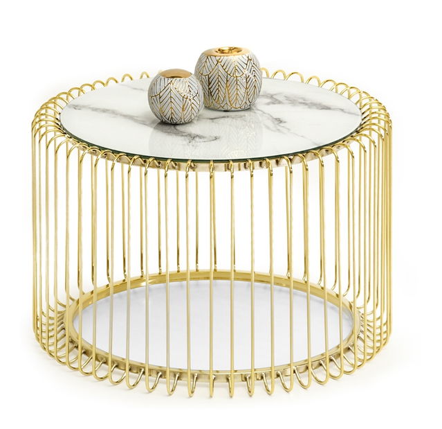Konferenční stolek Nils M (bílý mramor + zlatá)