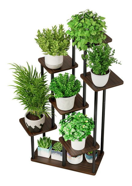 Stojan na květiny Anita (tmavé dřevo + černá)