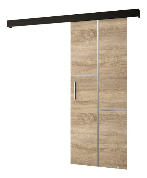Posuvné dveře 90 cm Sharlene VII (dub sonoma + černá matná + stříbrná)