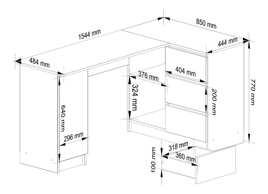 Rohový PC stolek Bevin (bílá + šedá) (P)