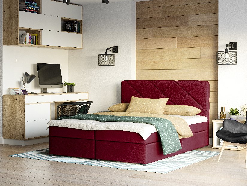 Boxspring postel 160x200 cm Karum Comfort (bordó) (s roštem a matrací)