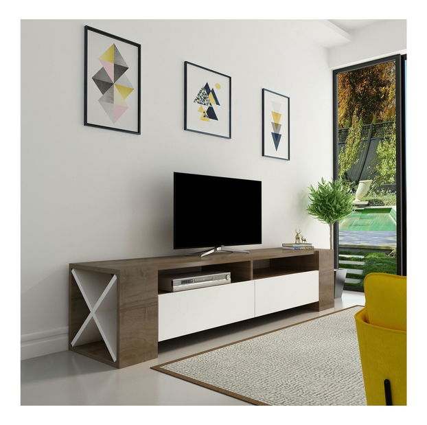 TV stolek/skříňka Sisuko (ořech + bílá)