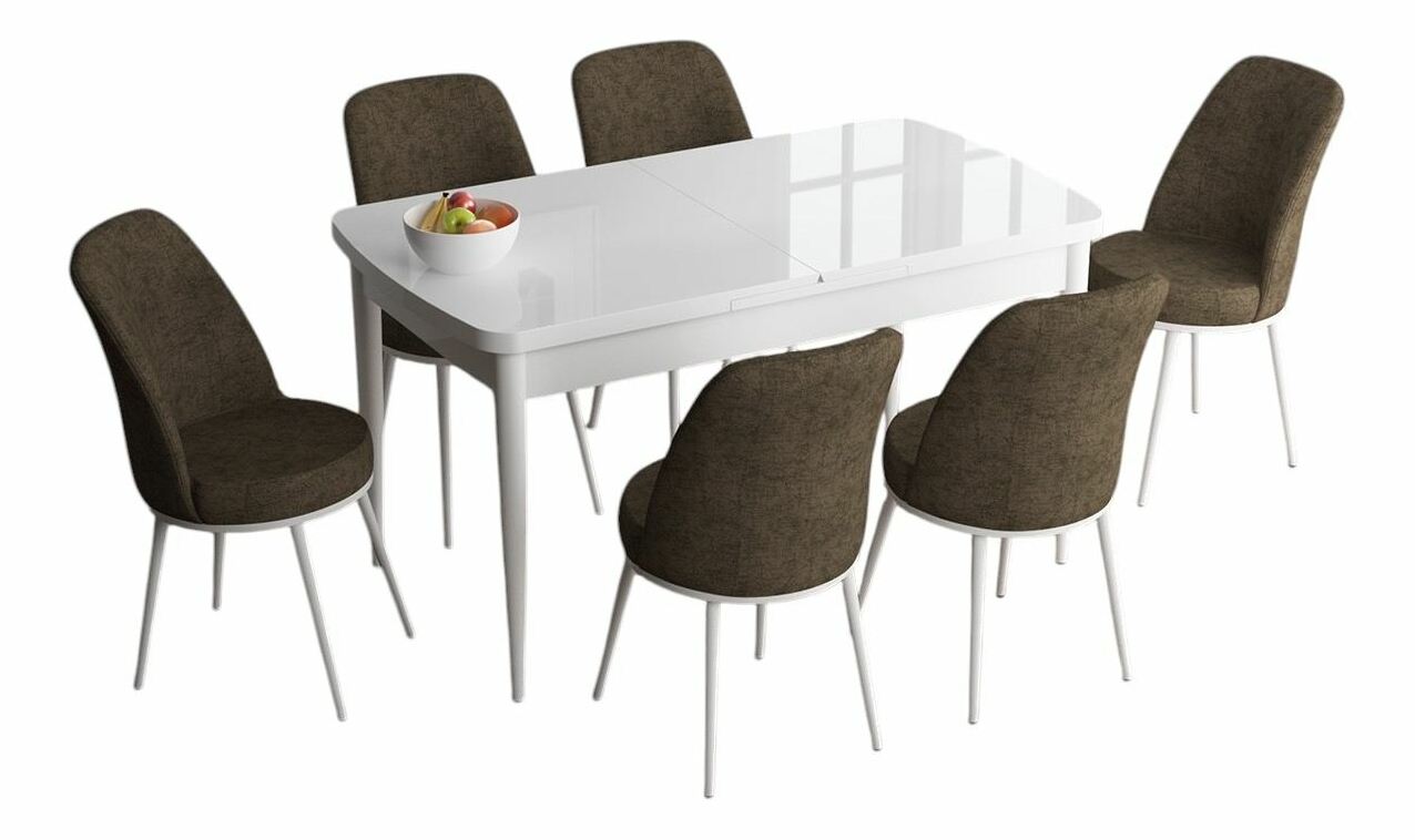 Jídelní set Hana (bílá + hnědá) (pro 6 osob)