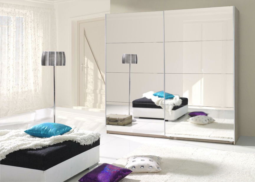 Šatní skříň s posuvnými dveřmi Twistral 1 (bílá) (se zrcadlem)