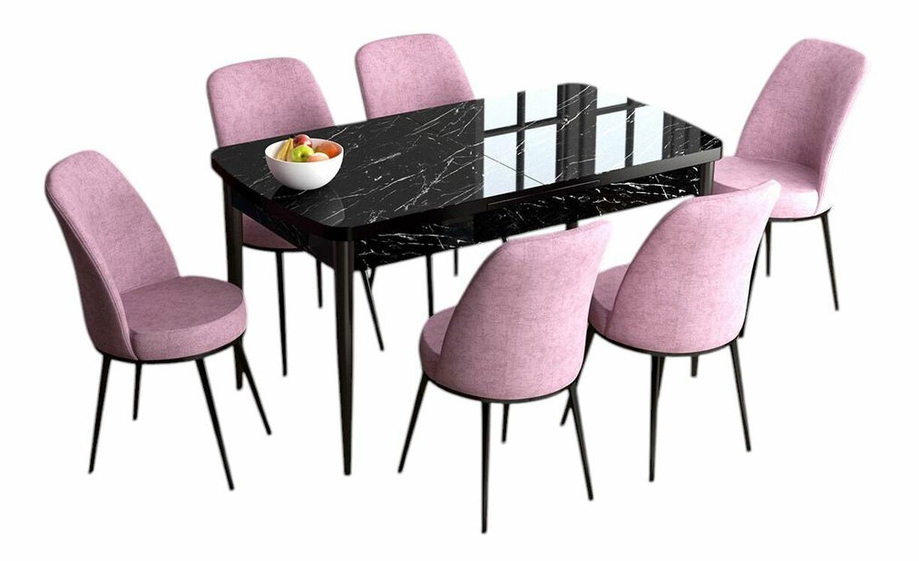 Jídelní set Hana (ořech barokní + růžová) (pro 6 osob)