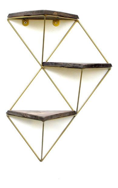 Dekorativní nástěnná police Duvelo 18 (ořech + zlatá)