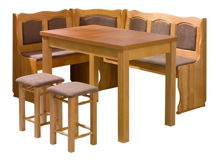 Kuchyňský kout + stůl s židlemi Slater (hnědooranžová + olše)