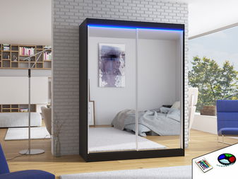 Šatní skříň Feresto (černá) (s led osvětlením) (se zrcadlem)
