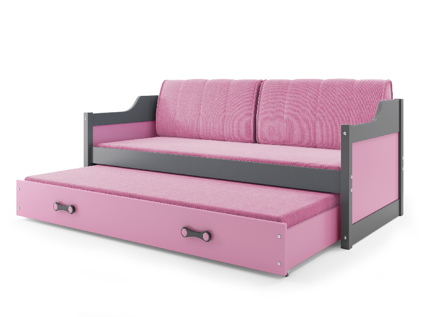 Rozkládací postel 90 x 200 cm Dimar (grafit + růžová) (s rošty, matracemi a úl. prostorem)