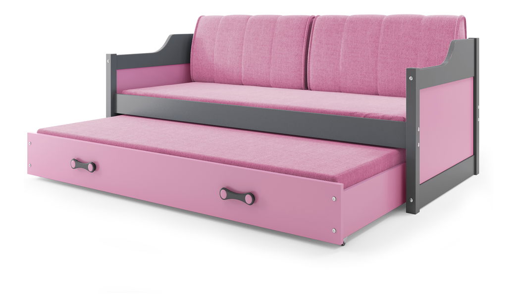 Rozkládací postel 80 x 190 cm Dimar (grafit + růžová) (s rošty, matracemi a úl. prostorem)
