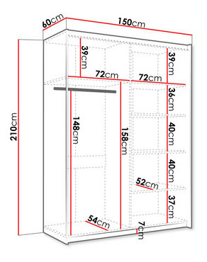 Šatní skříň s posuvnými dveřmi Artaman 150 (bílá) (se zrcadlem)