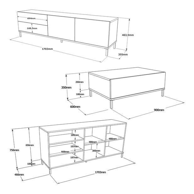Sada nábytku do obývacího pokoje Levoretta 36 (šedá + černá)