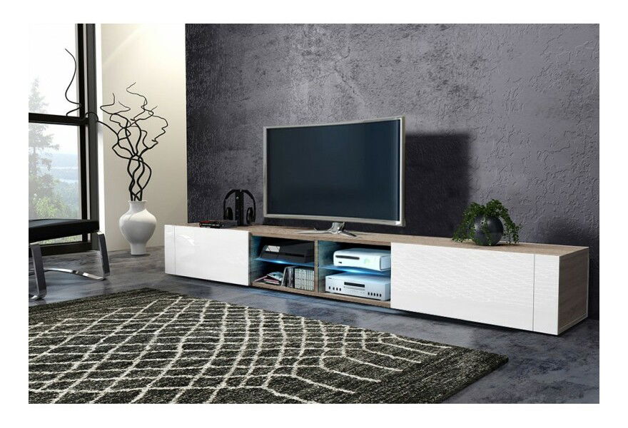 TV stolek/skříňka Best dvojitý (sonoma světlá + lesk bílý)