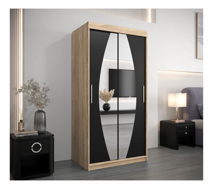 Šatní skříň 100 cm Eclipse (dub sonoma + černá matná)