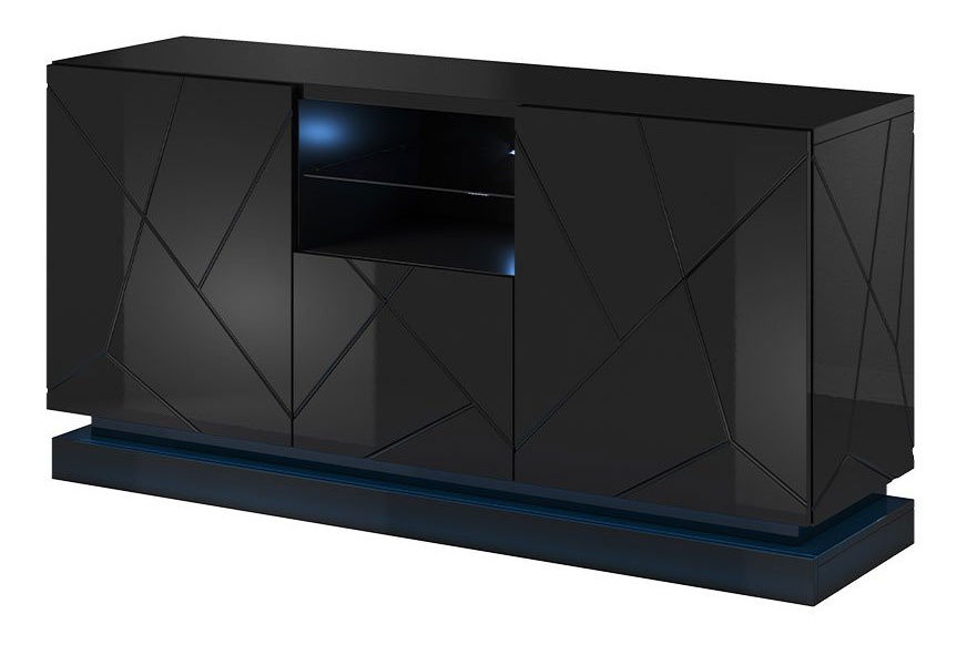 Komoda Aura 2D1K (černá + černý lesk)