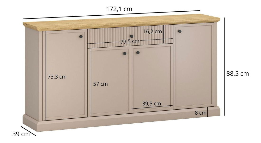 Komoda Indices 3 (taupe + dub kamenný)