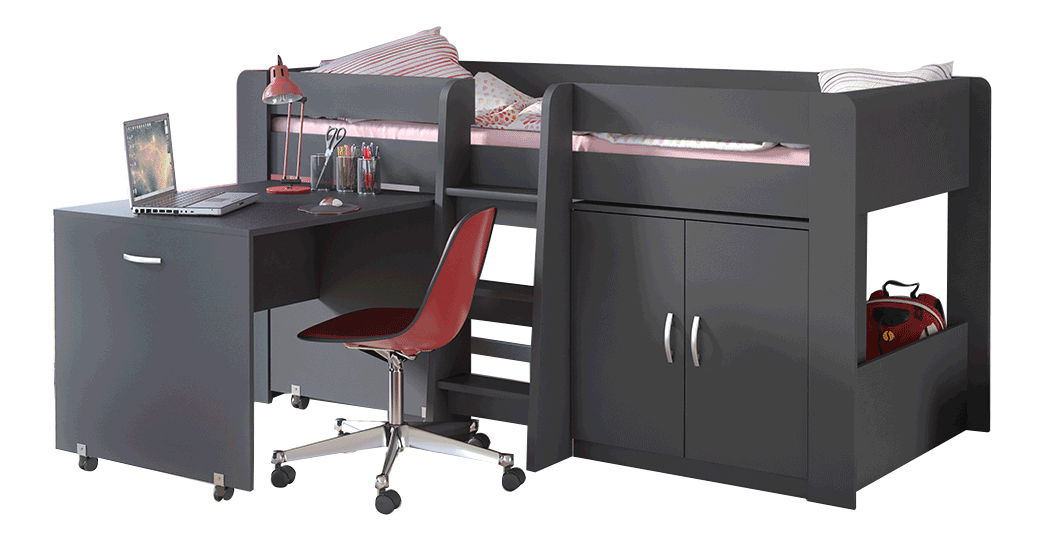 Dětská kombinovaná postel 90 cm Flann (tmavě šedá) (s roštovou deskou)