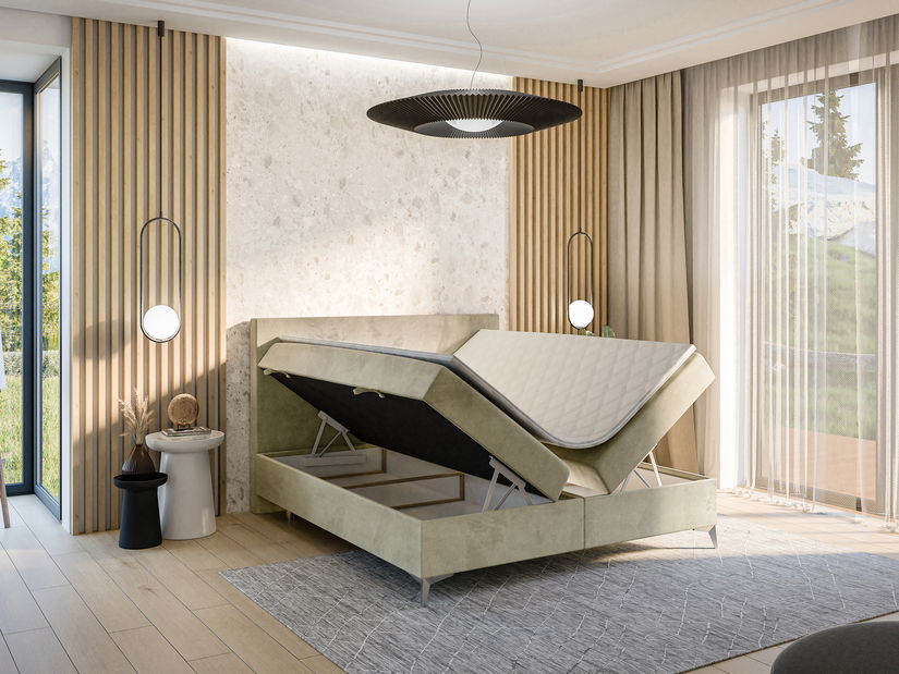 Boxspring postel 140 cm Ricky (světlobéžová) (s matrací a úl. prostorem)