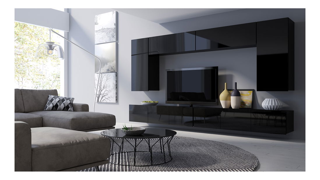 Obývací stěna Calabria C13 (černá) (bez osvětlení)