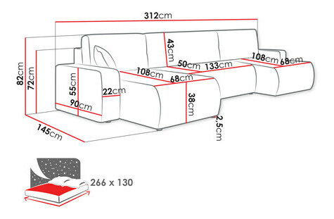 Rohová sedačka U Euston US (šedá + černá) (s úl. prostorem)