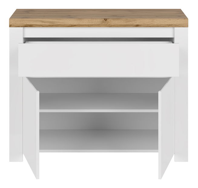 Komoda Vina 2d1s (bílá lesklá + dub wotan)