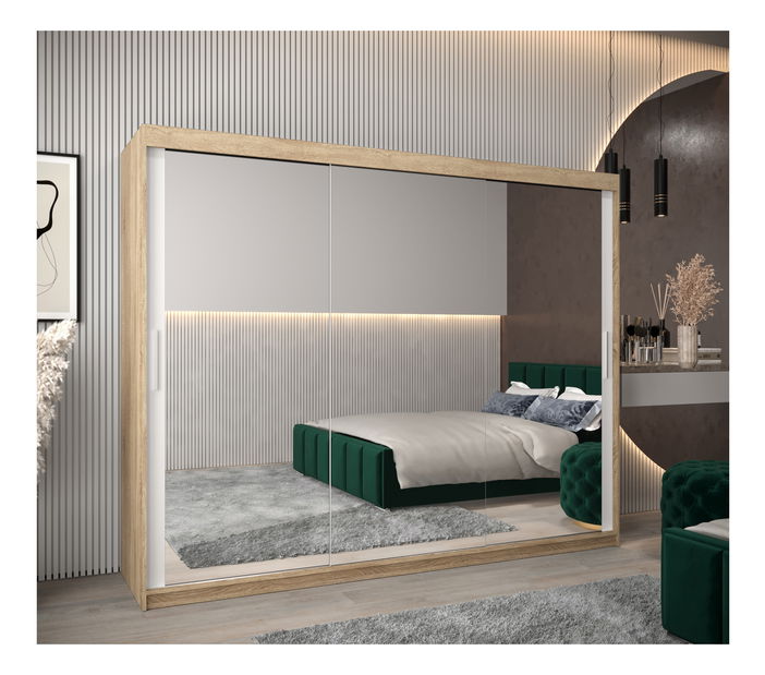 Šatní skříň 250 cm Toki 3 (Dub sonoma + Bílá matná)