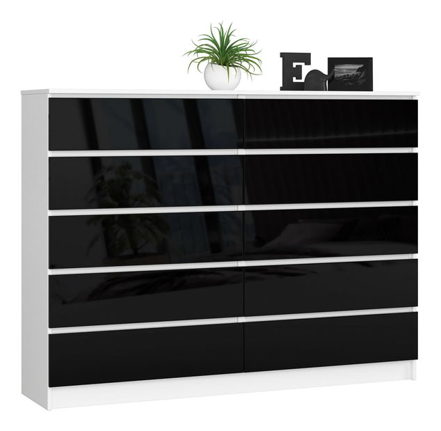 Komoda Kurtinaitis 10SZ (bílá + černý lesk)