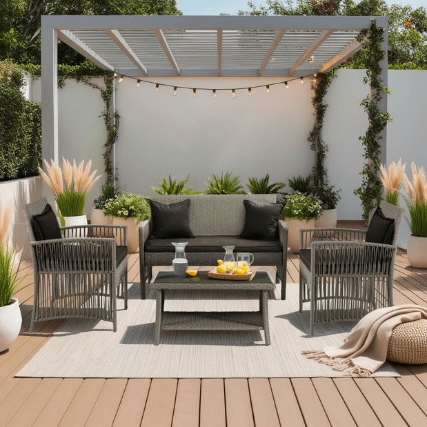 Zahradní set Frutos (béžová + šedá) (pro 4 osoby)