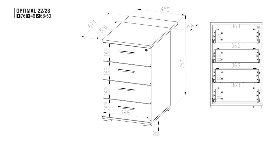 Komoda k PC stolku Optimal 23 sonoma světla