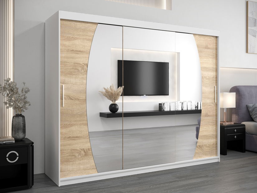 Šatní skříň 250 cm Eclipse (bílá matná + dub sonoma)