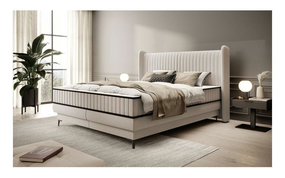 Manželská kontinentální postel 160 cm Dalmo 160 (s roštem) (s úl. prostorem) (béžová střední + černá)