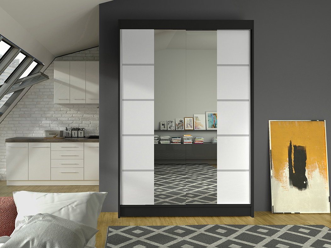 Šatníková skříň Lawana 5 (černá + bílá)