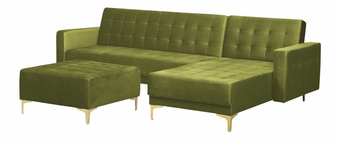 Rohová sedací souprava s taburetkou Aberde (sametová zelená) (L)