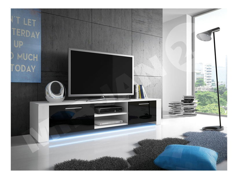 TV skříňka/stolek Clea IX (bílá + černá lesklá)