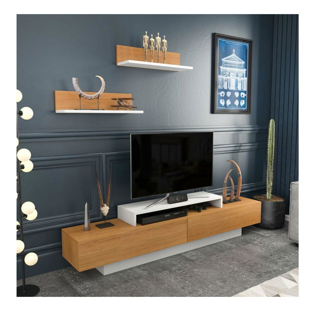 Obývací stěna Lusalona (bílá + teak)