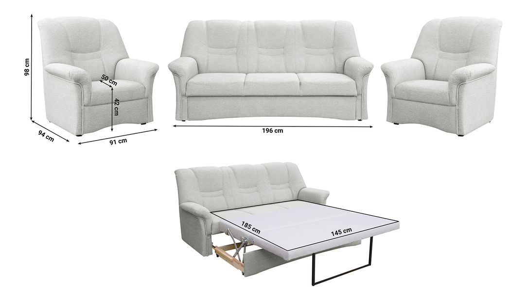 Rozkládací sedací souprava 3+1+1 Aduna (šedá)