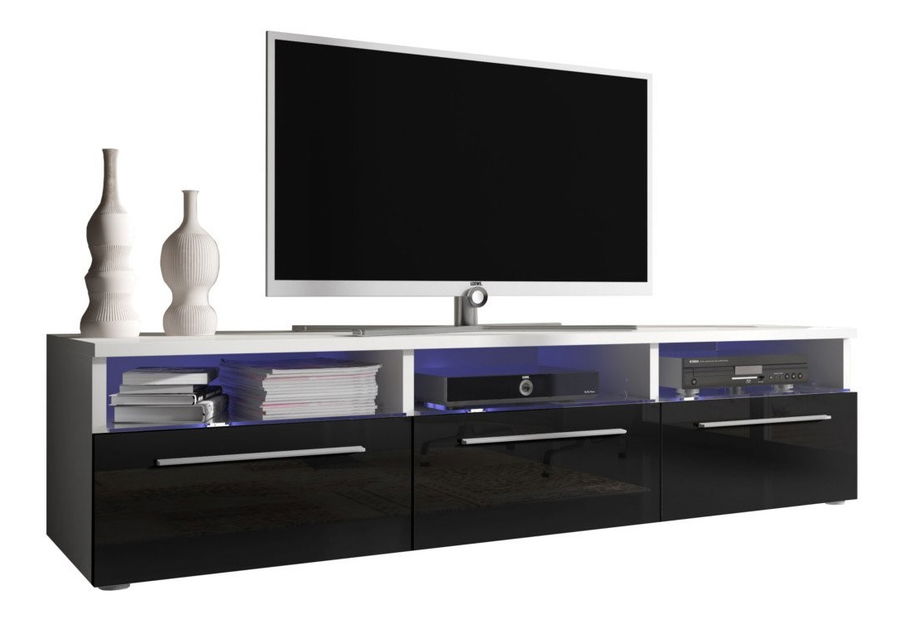 TV skříňka/stolek Clea II (bílá + černá lesklá)