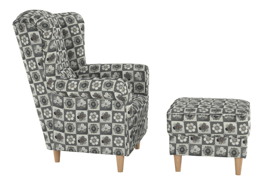 Křeslo ušák s taburetem Aevo patchwork N1