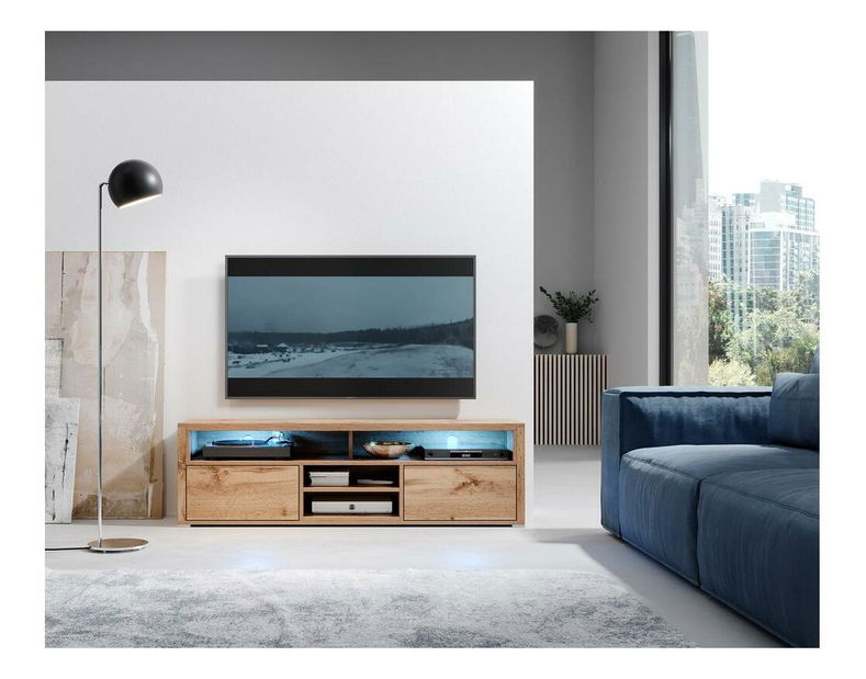 TV skříňka/stolek Lokky (s osvětlením) (dub wotan)