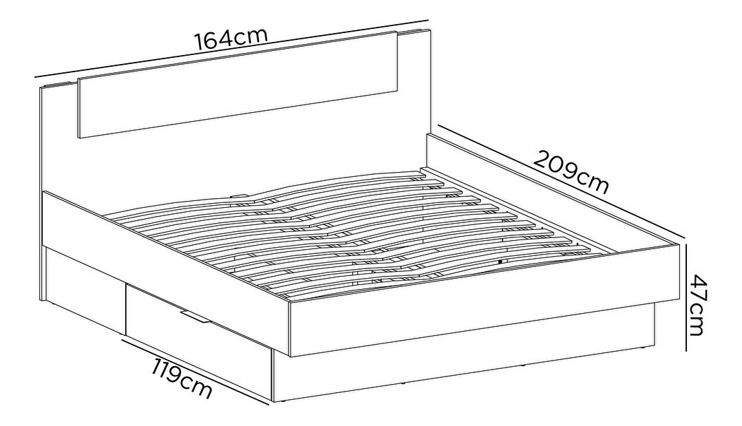 Manželská postel 160 cm Lewell (s čelním rámem) (s úl. prostorem) (dub artisan + černá)