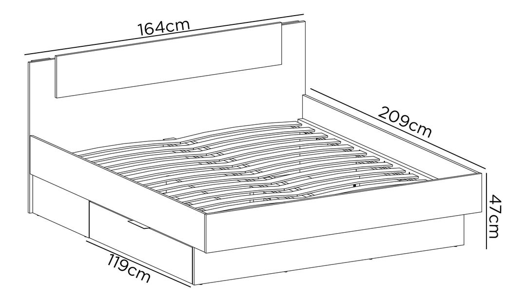 Manželská postel 160 cm Lewell (s čelním rámem) (s úl. prostorem) (bílá)