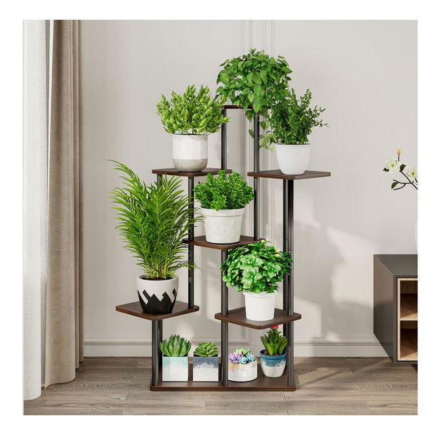 Stojan na květiny Anita (tmavé dřevo + černá)