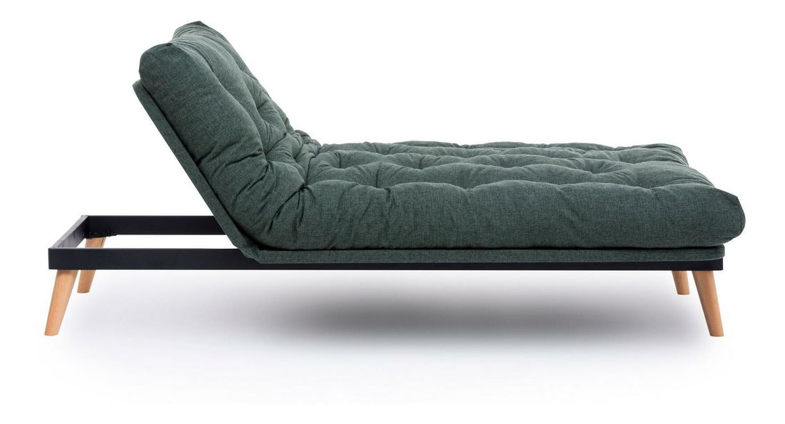 Rozkládací pohovka Sakotta (zelená + dřevo)