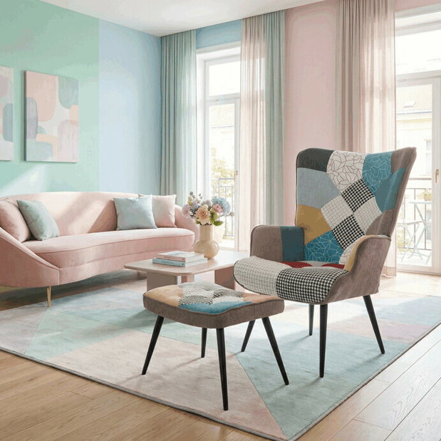 Křeslo s taburetkou Akitta (vícebarevná)