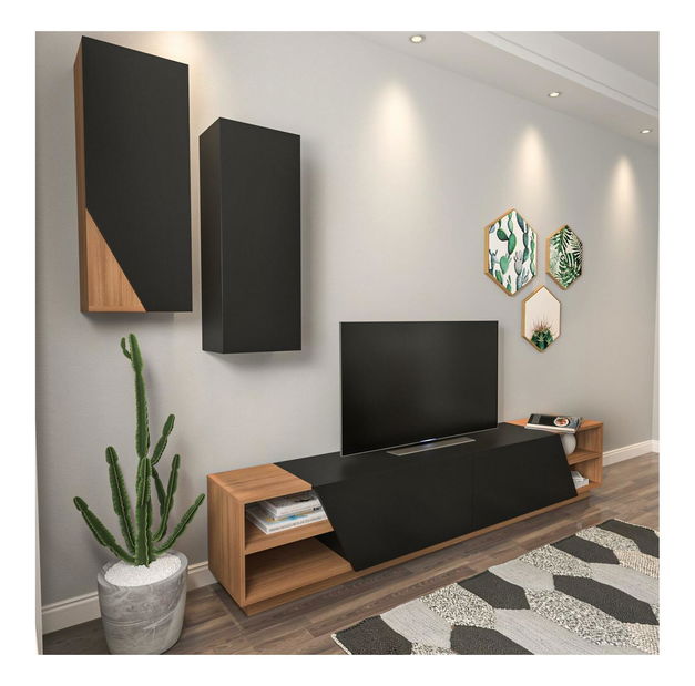 Obývací stěna Ziva 2 (černá + teak) *výprodej