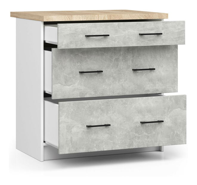Dolní kuchyňská skříňka Ozara S80 3SZ (bílá + beton)