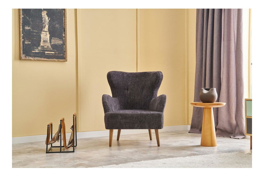 Křeslo ušák Kaveh 2 (antracit + dřevo)