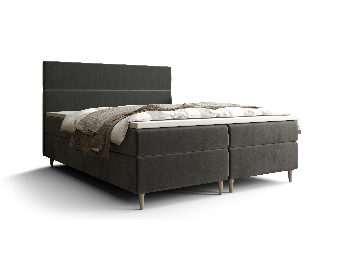 Manželská postel Boxspring 140 cm Flu Comfort (tmavě šedá) (s matrací a úložným prostorem)