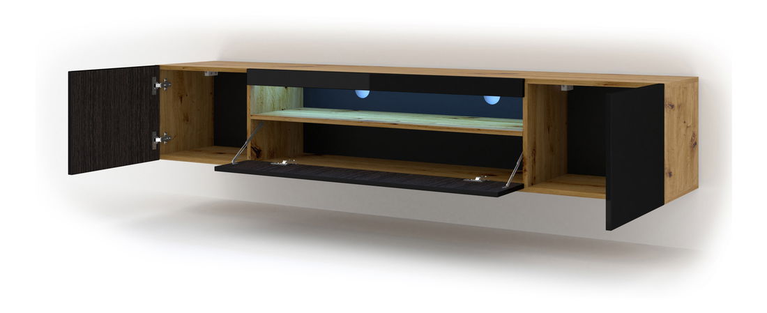 TV stolek/skříňka Aurora 200 (dub artisan + černá) (LED)